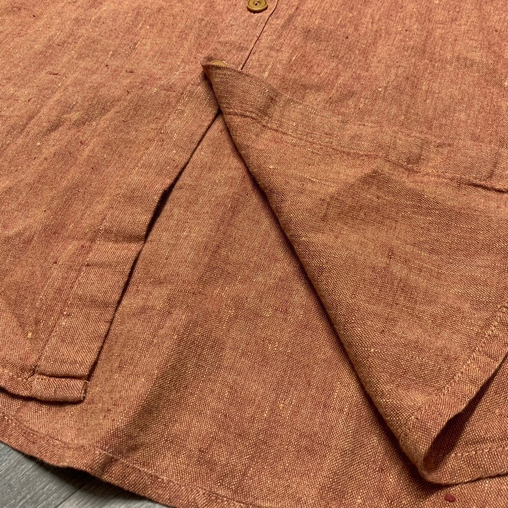 Flax Shirt Women's Orange 100% Linen Button Tunic Minimalist Lagenlook - Size M - Picture 13 of 16